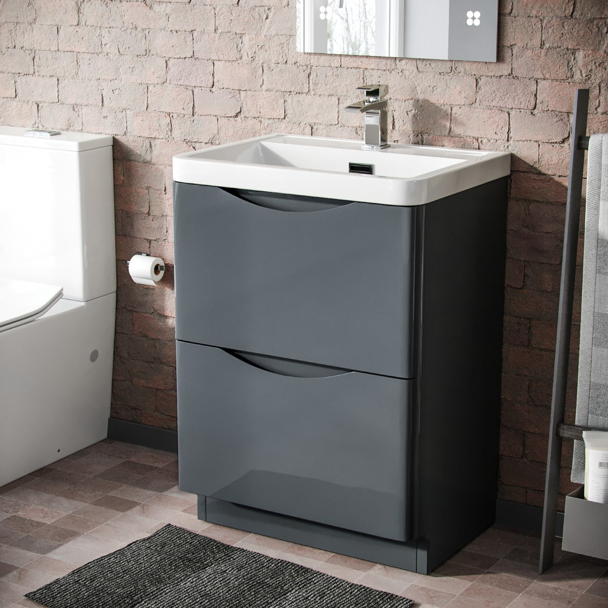 Merton Dark Grey Flat Pack Vanity Cabinet with a Waterfall Basin Tap and Waste Set