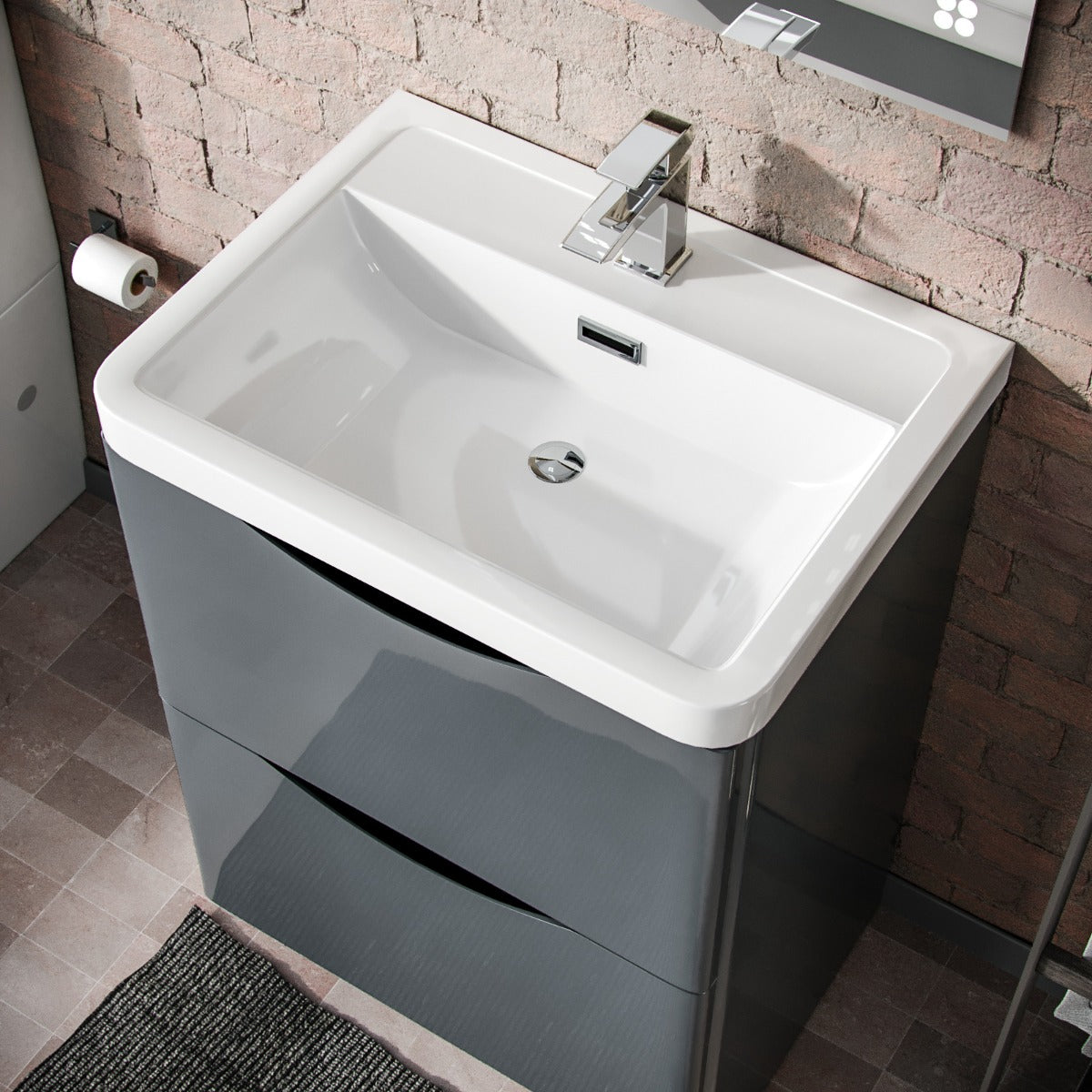 Merton Dark Grey Flat Pack Vanity Cabinet with a Waterfall Basin Tap and Waste Set