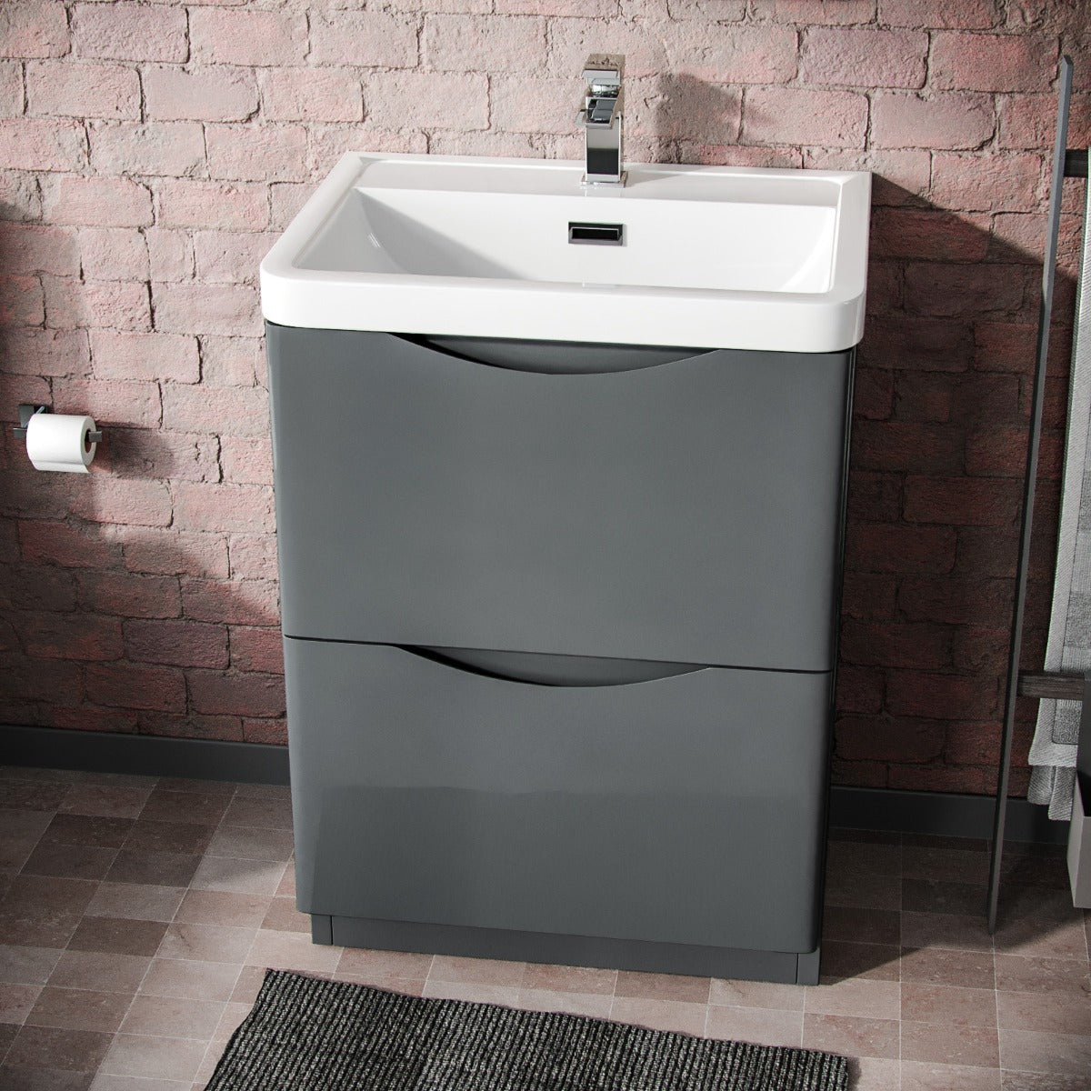 Merton Dark Grey Flat Pack Vanity Cabinet with a Waterfall Basin Tap and Waste Set