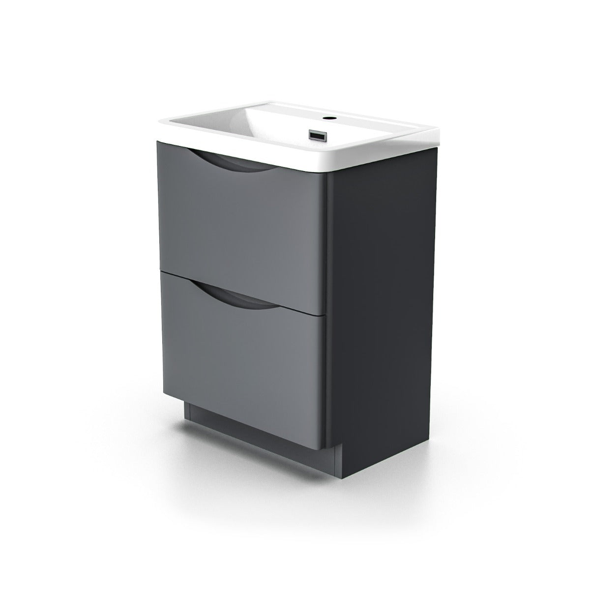 Merton Dark Grey Basin Sink Flat Pack Vanity Unit with a Waterfall Basin Mixer Tap and Waste Set