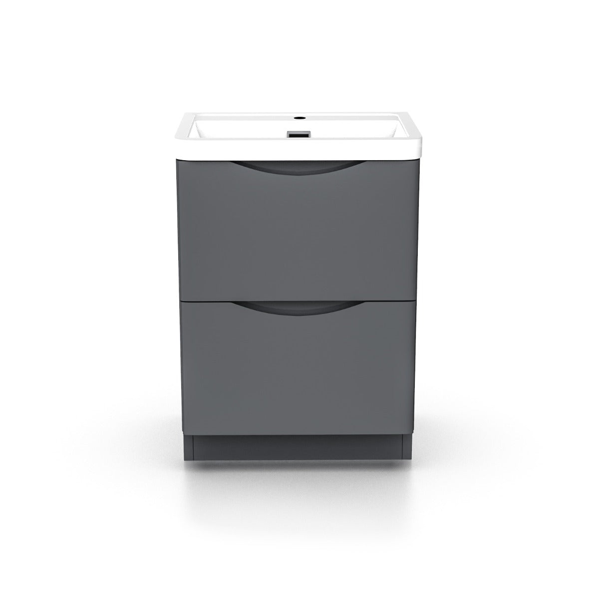 Merton Dark Grey Basin Sink Flat Pack Vanity Unit with a Waterfall Basin Mixer Tap and Waste Set