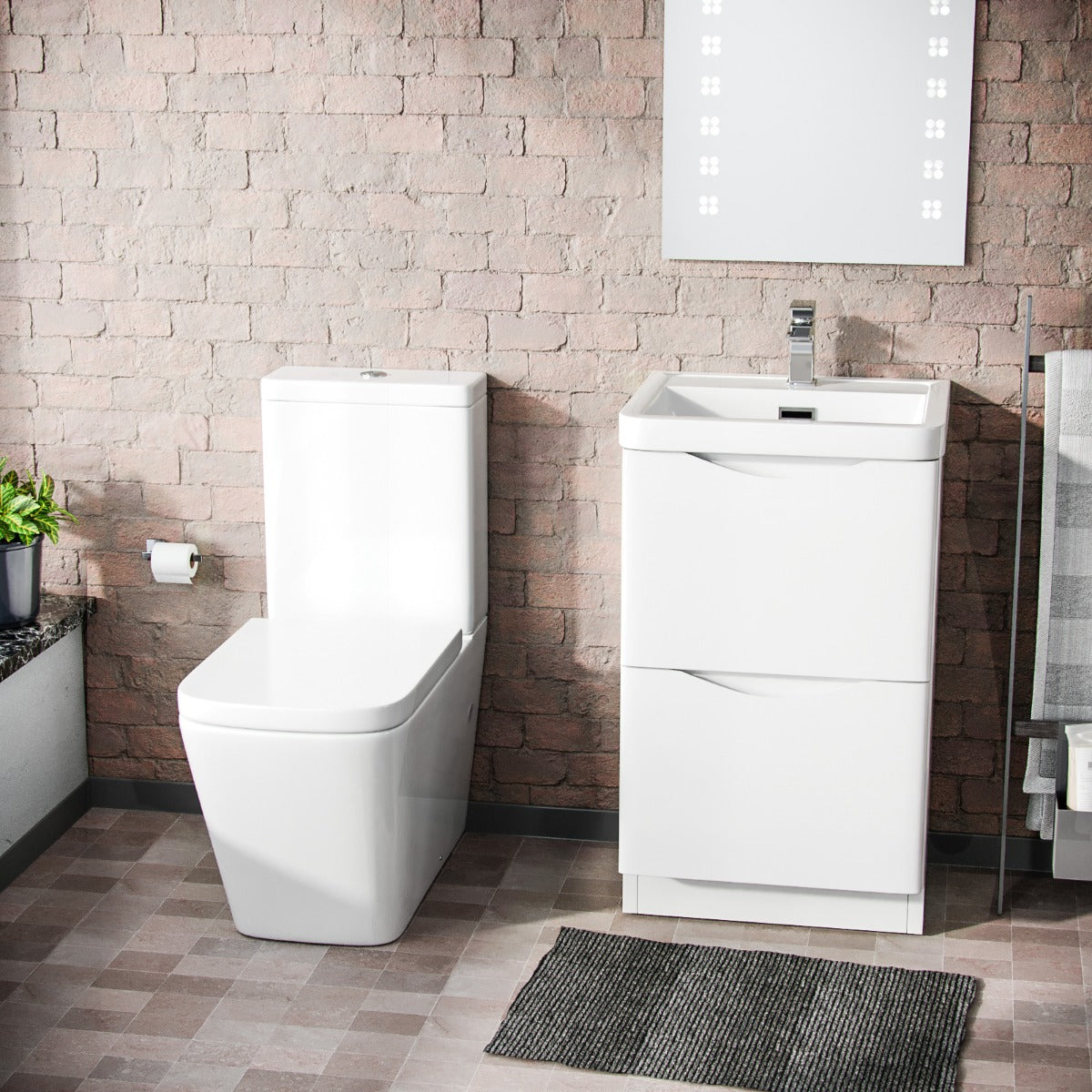 Merton 500mm Freestanding Flat Pack Vanity Basin Unit & Square Rimless Close Coupled Toilet White