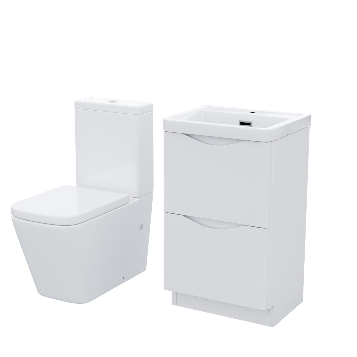 Merton 500mm Freestanding Flat Pack Vanity Basin Unit & Square Rimless Close Coupled Toilet White