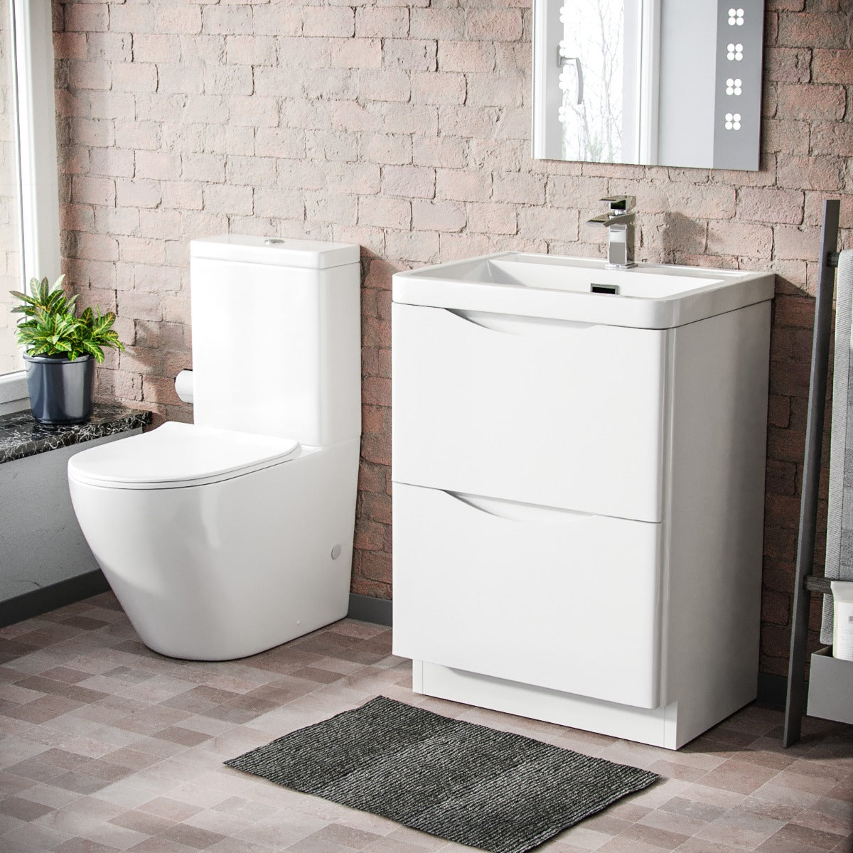 Merton 600mm Basin Vanity Unit & Rimless WC Close Coupled Toilet White