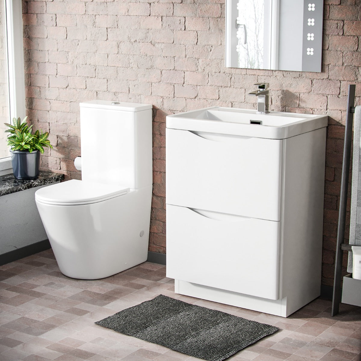 Merton 600mm Freestanding Vanity Basin Unit & Rimless WC Toilet White