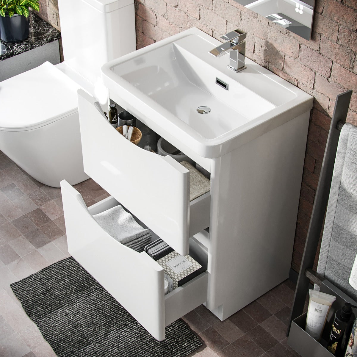 Merton 600mm Basin Vanity Unit & Rimless WC Close Coupled Toilet White