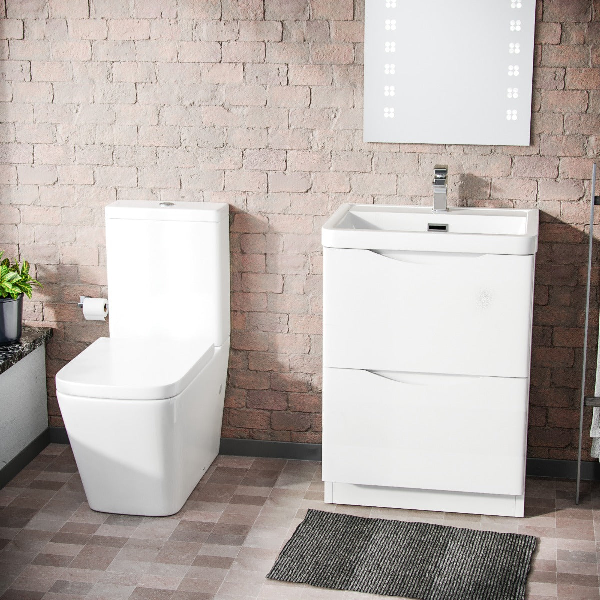 Merton 600mm Freestanding Vanity Basin Unit & Square Rimless Close Coupled Toilet White
