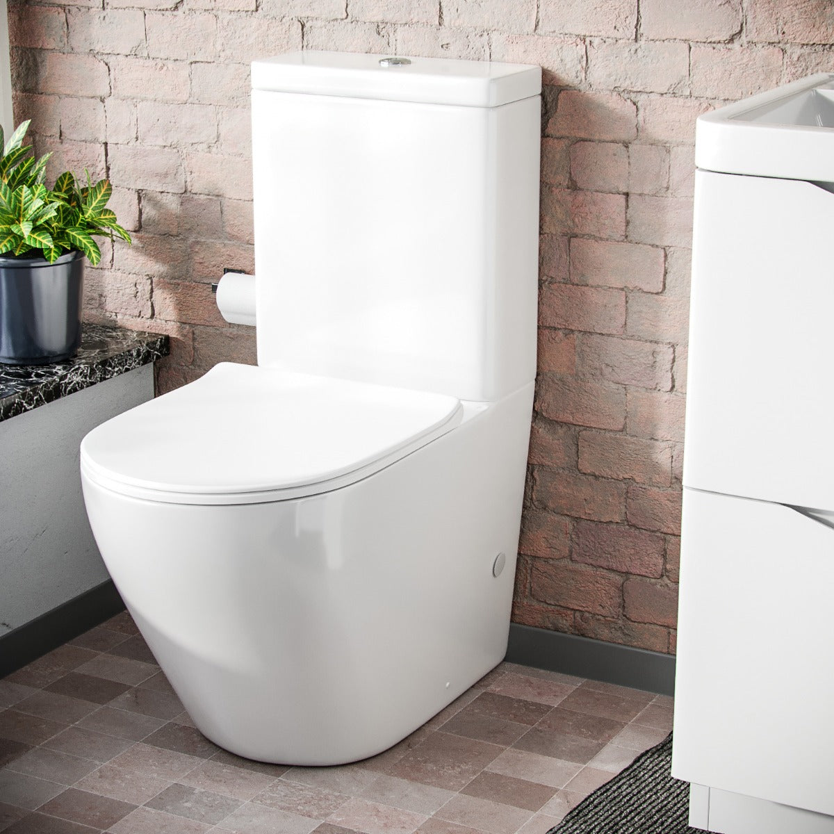 Merton 600mm Basin Vanity Unit & Rimless WC Close Coupled Toilet White