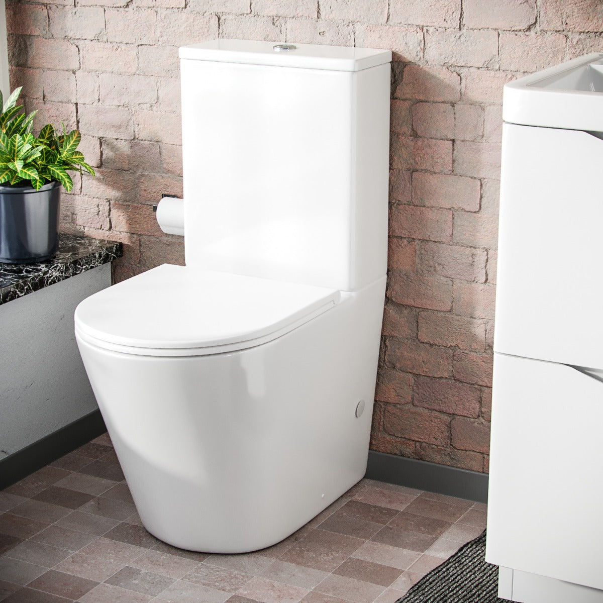 Merton 600mm Freestanding Vanity Basin Unit & Rimless WC Toilet White