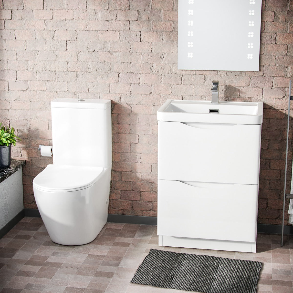 Merton 600mm Basin Vanity Unit & Rimless WC Close Coupled Toilet White