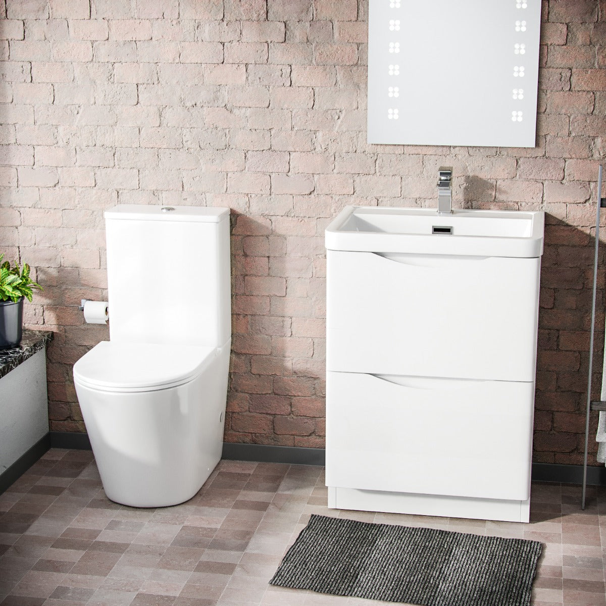 Merton 600mm Freestanding Vanity Basin Unit & Rimless WC Toilet White