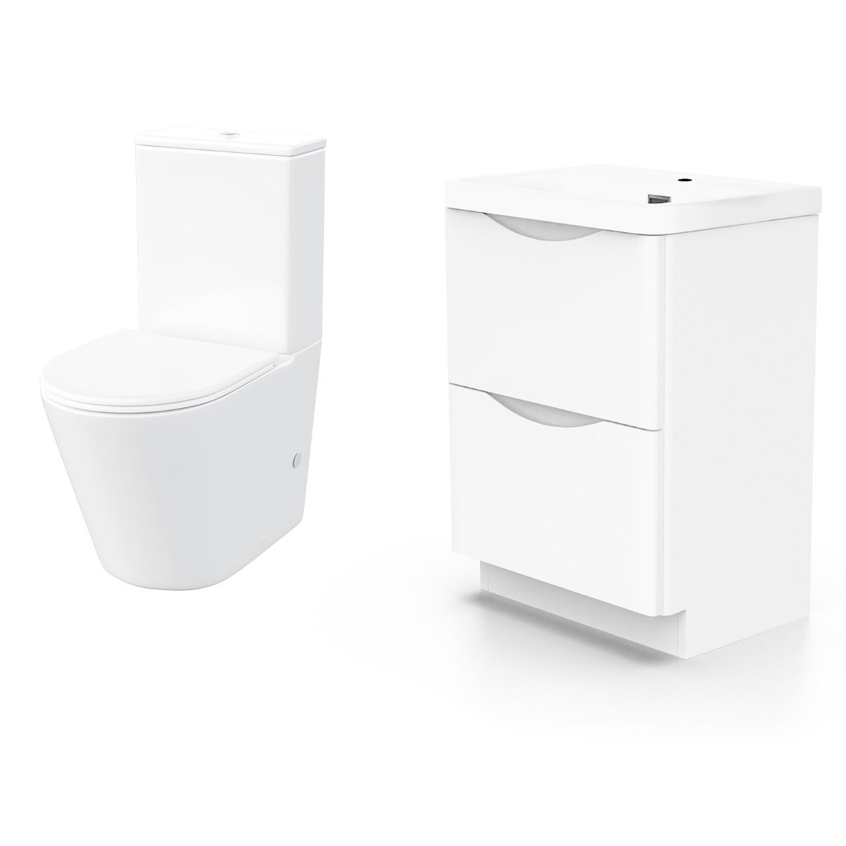 Merton 600mm Freestanding Vanity Basin Unit & Rimless WC Toilet White