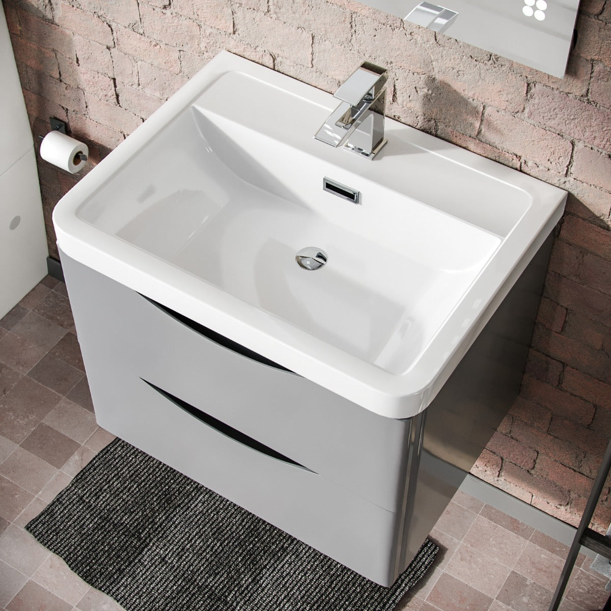Merton 600mm Wall Hung Vanity Basin Unit & Square Rimless Close Coupled Toilet Light Grey