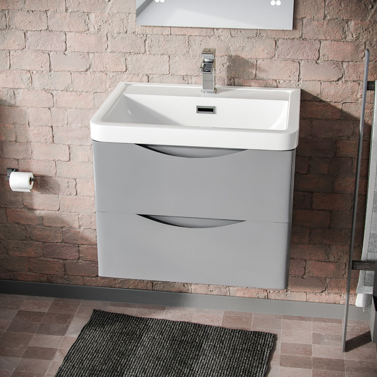 Merton 600mm Wall Hung Vanity Basin Unit & Square Rimless Close Coupled Toilet Grey