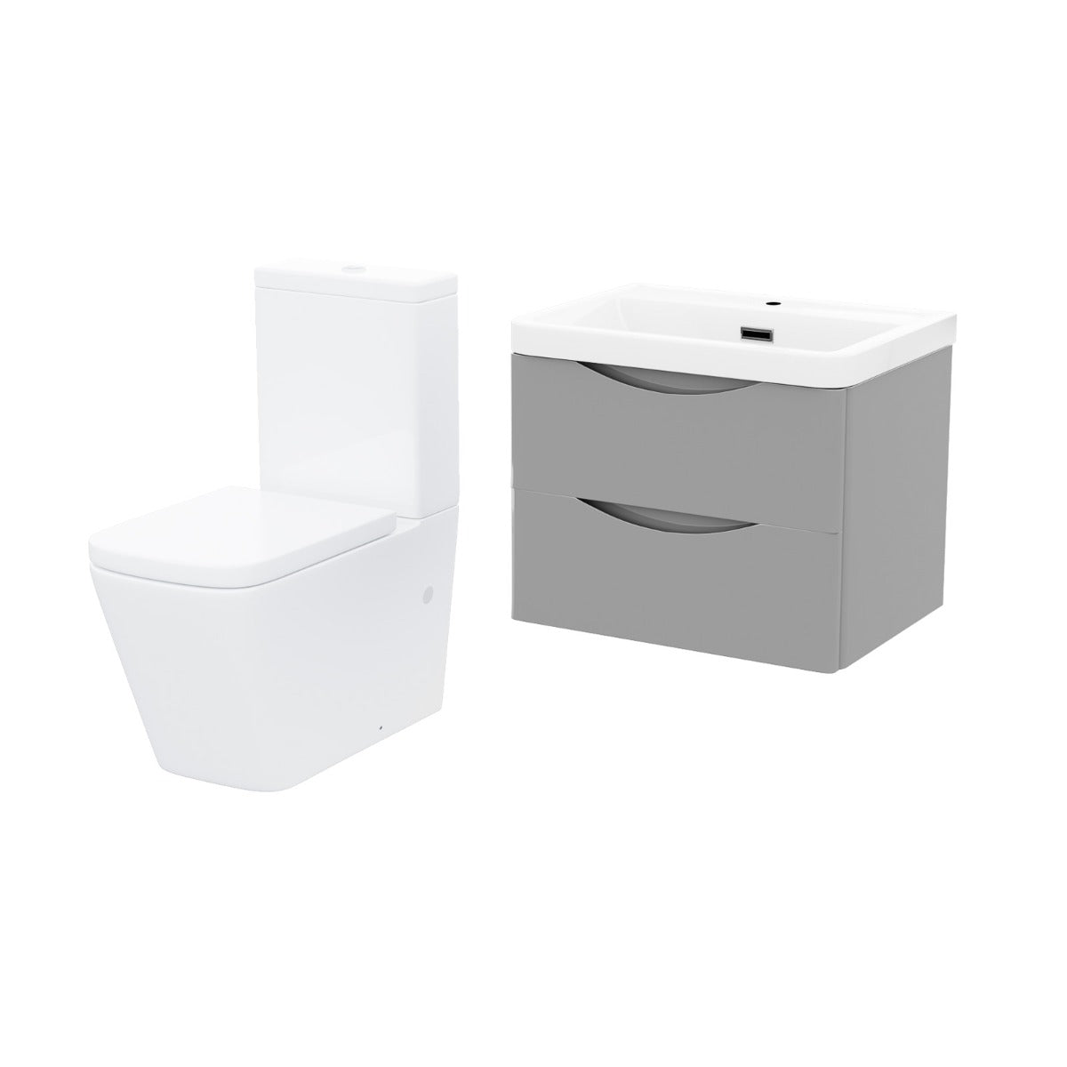 Merton 600mm Wall Hung Vanity Basin Unit & Square Rimless Close Coupled Toilet Grey