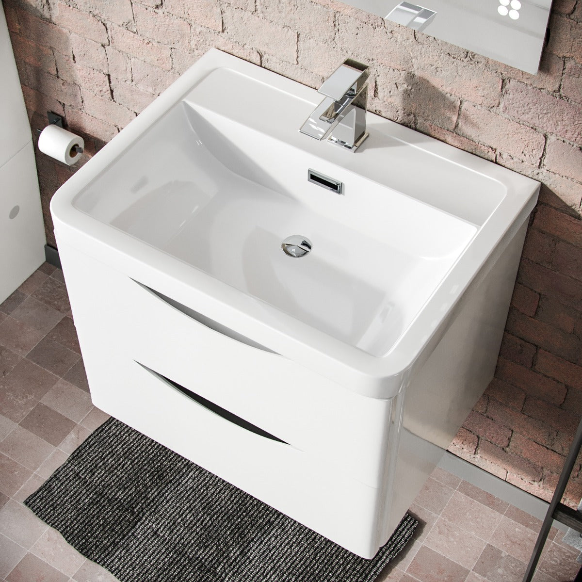 Merton 600mm Wall Hung Flat Pack Vanity Basin Unit & Square Rimless Close Coupled Toilet White Gloss