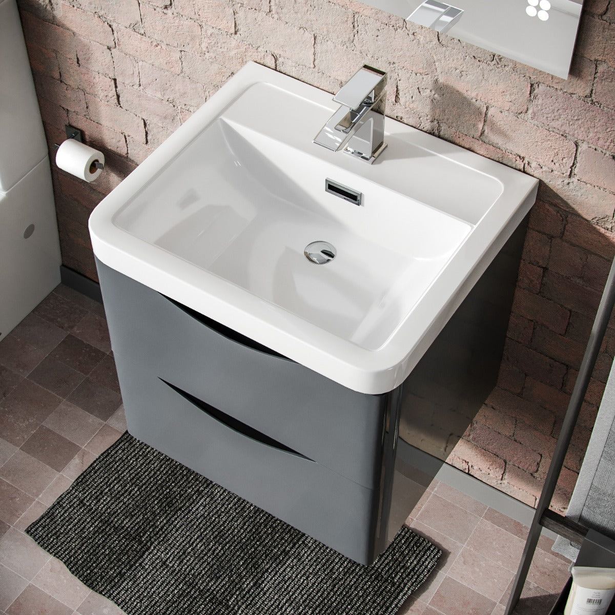 Merton 500mm Wall Hung Vanity Basin Unit & Square Rimless Close Coupled Toilet Grey