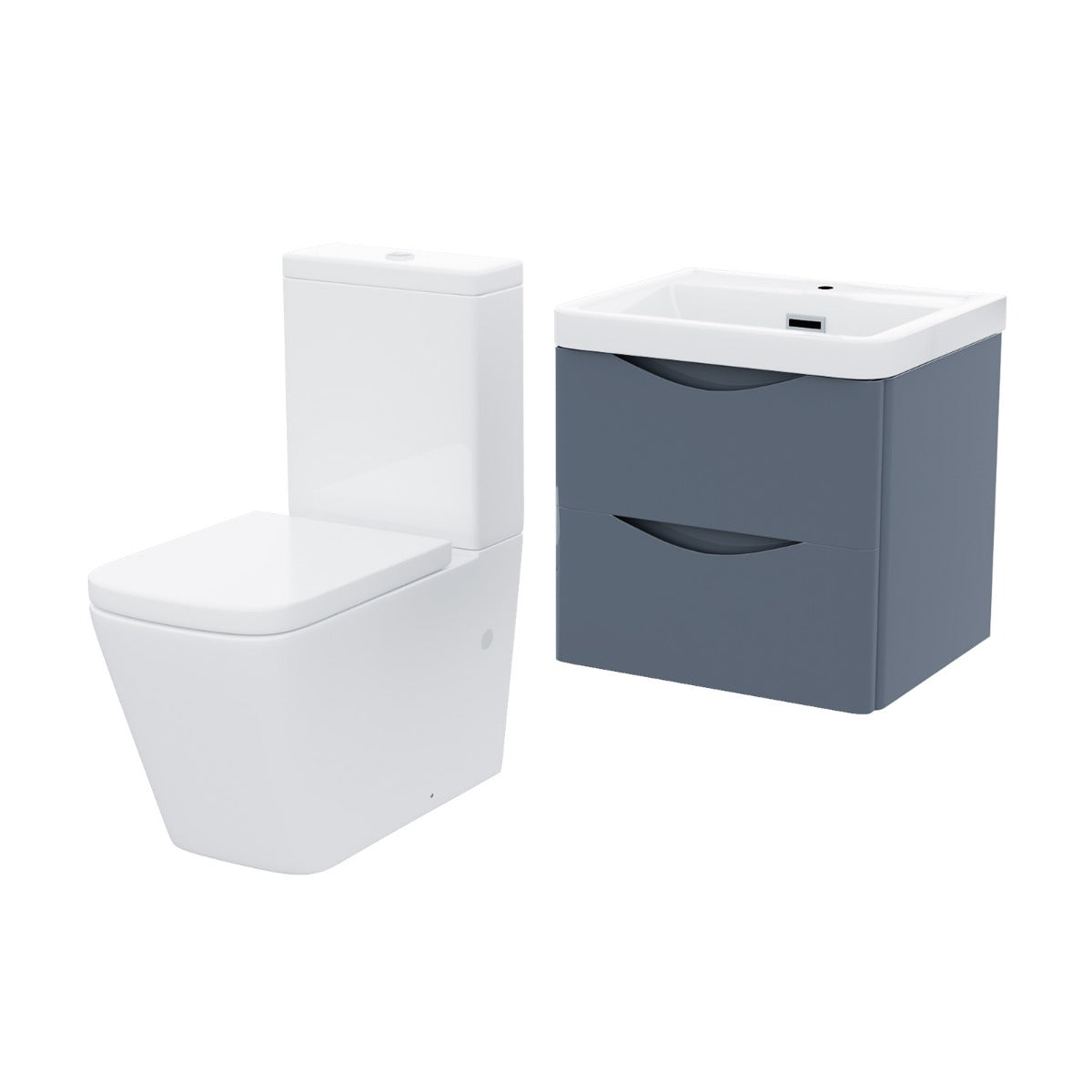 Merton 500mm Wall Hung Vanity Basin Unit & Square Rimless Close Coupled Toilet Grey