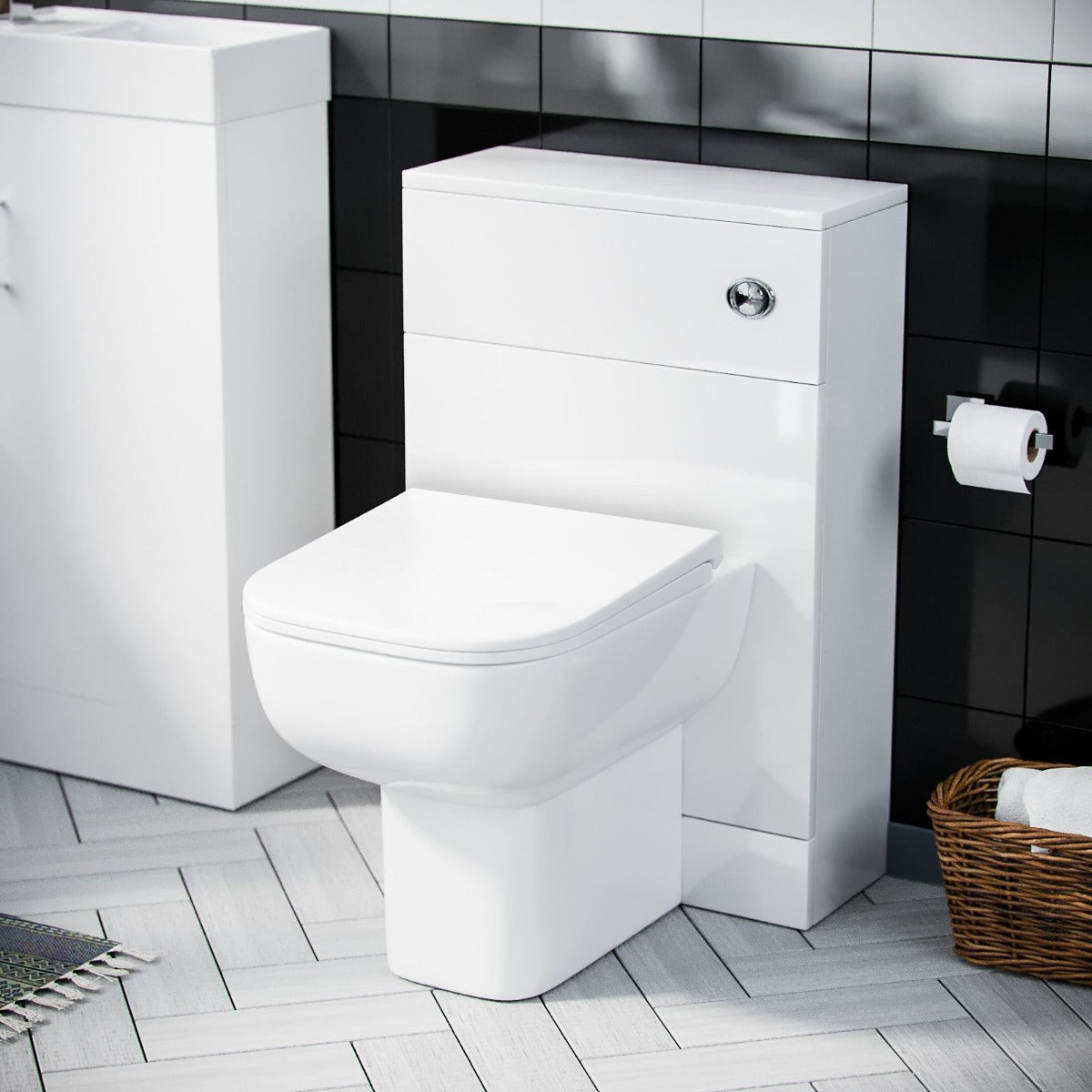 Nanuya 500mm WC Unit, Cistern & Debra Back To Wall Toilet Pan White