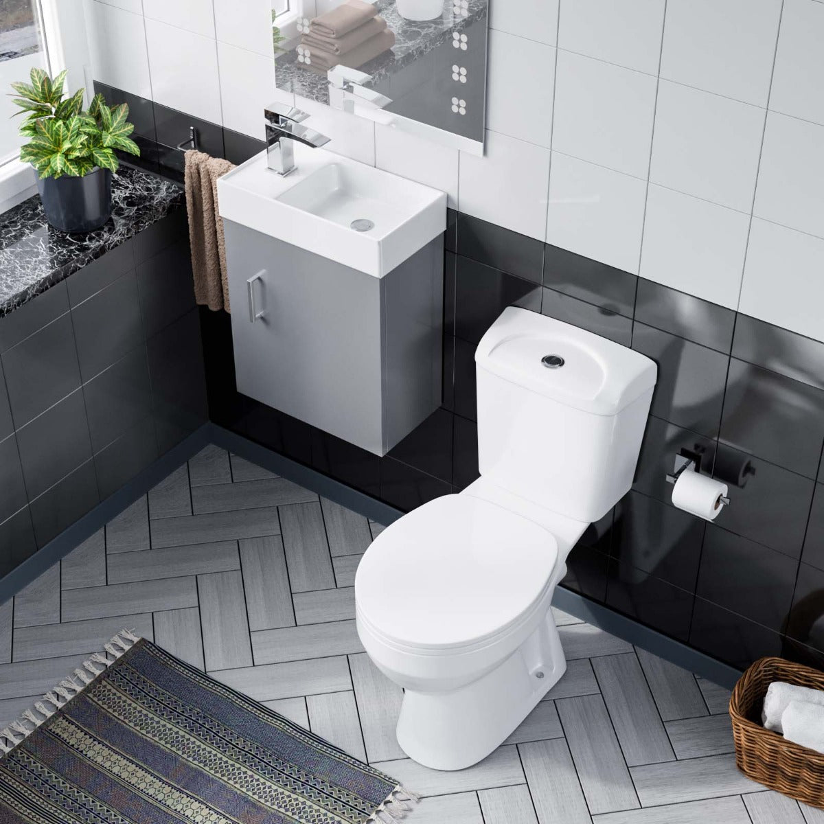 Nanuya 400mm Light Grey Wall Hung Vanity Unit + Toilet Pan