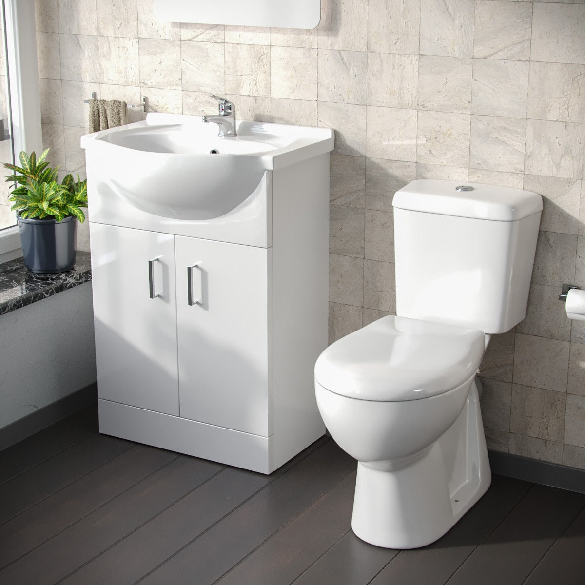 Ellen 550mm Floorstanding Vanity Basin Unit & Close Coupled Toilet White