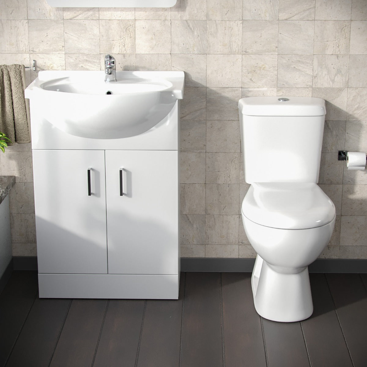 Ellen 550mm Floorstanding Vanity Basin Unit & Close Coupled Toilet White