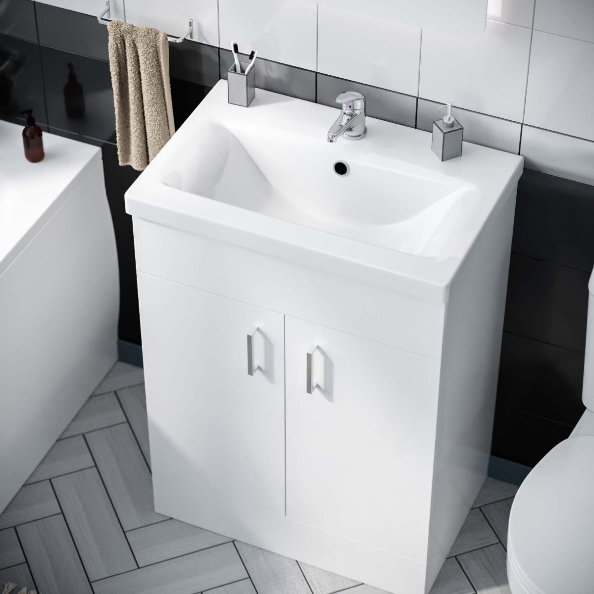 Nanuya 600mm Flat Pack White Vanity & WC Toilet Pan