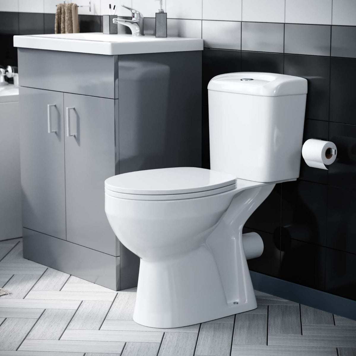 Nanuya 600mm Flat Pack Grey Vanity & WC Toilet Pan