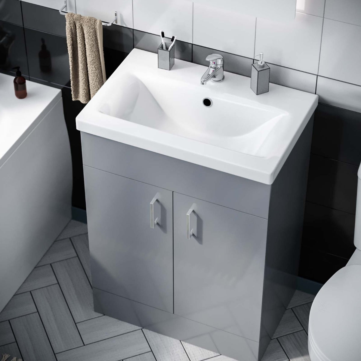 Nanuya 600mm Flat Pack Grey Vanity & WC Toilet Pan