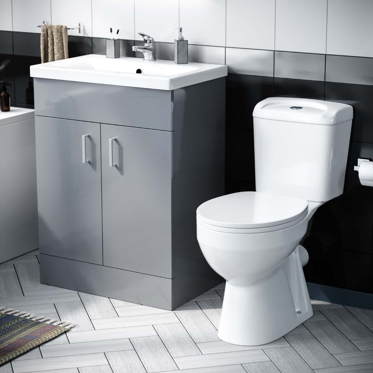 Nanuya 600mm Flat Pack Grey Vanity & WC Toilet Pan