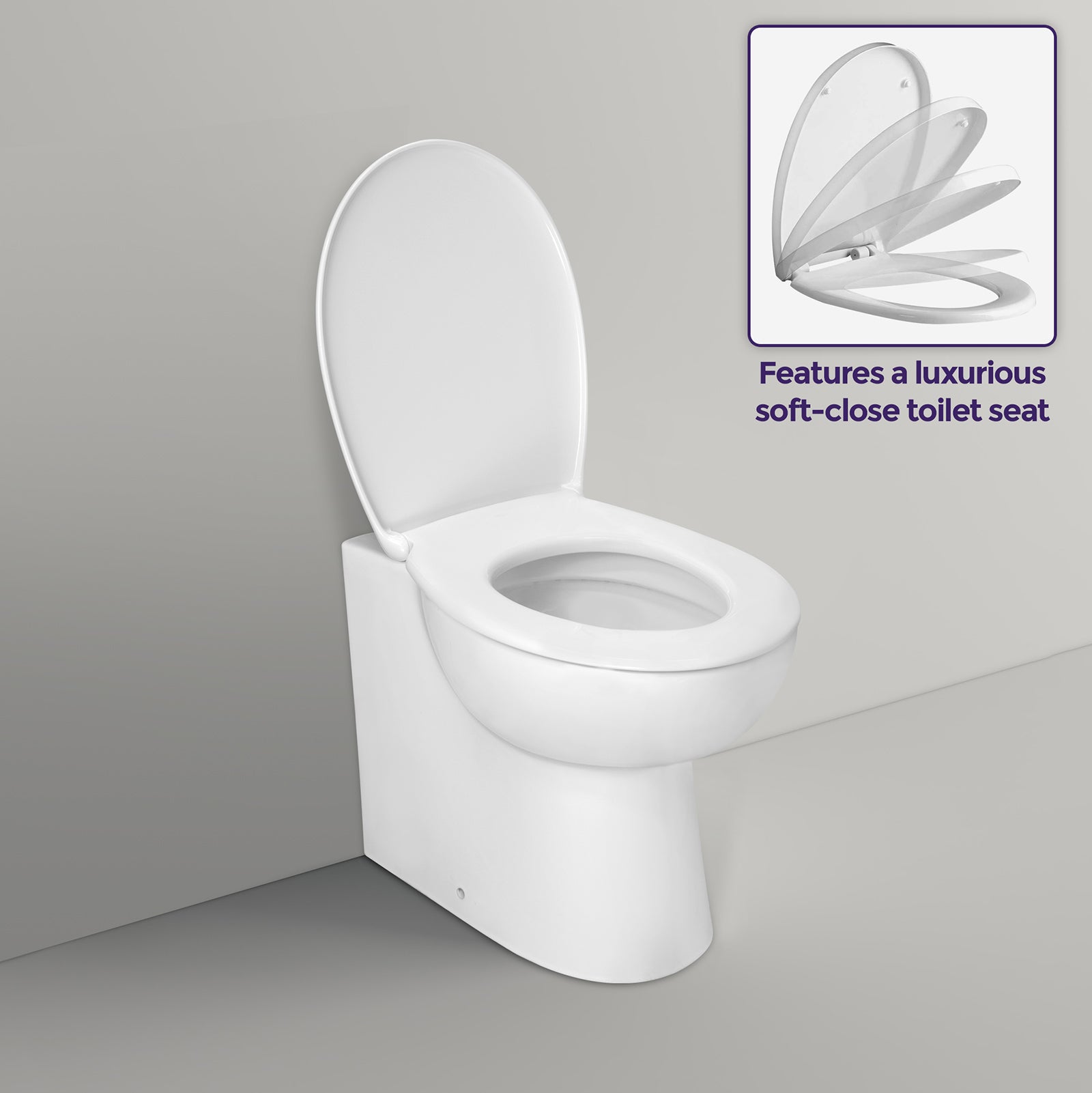 Telis Back To Wall Vitreous Ceramic Modern White Toilet Pan, luxuries Soft Close Seat