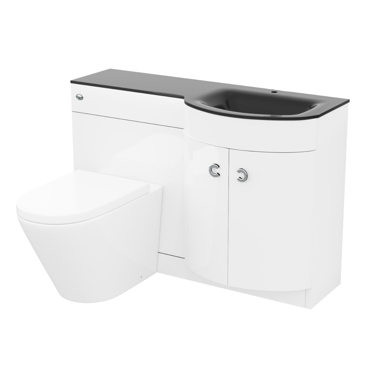 Dene RH White Vanity Sink and Elen Rimless BTW Toilet Combo with Black Basin Unit