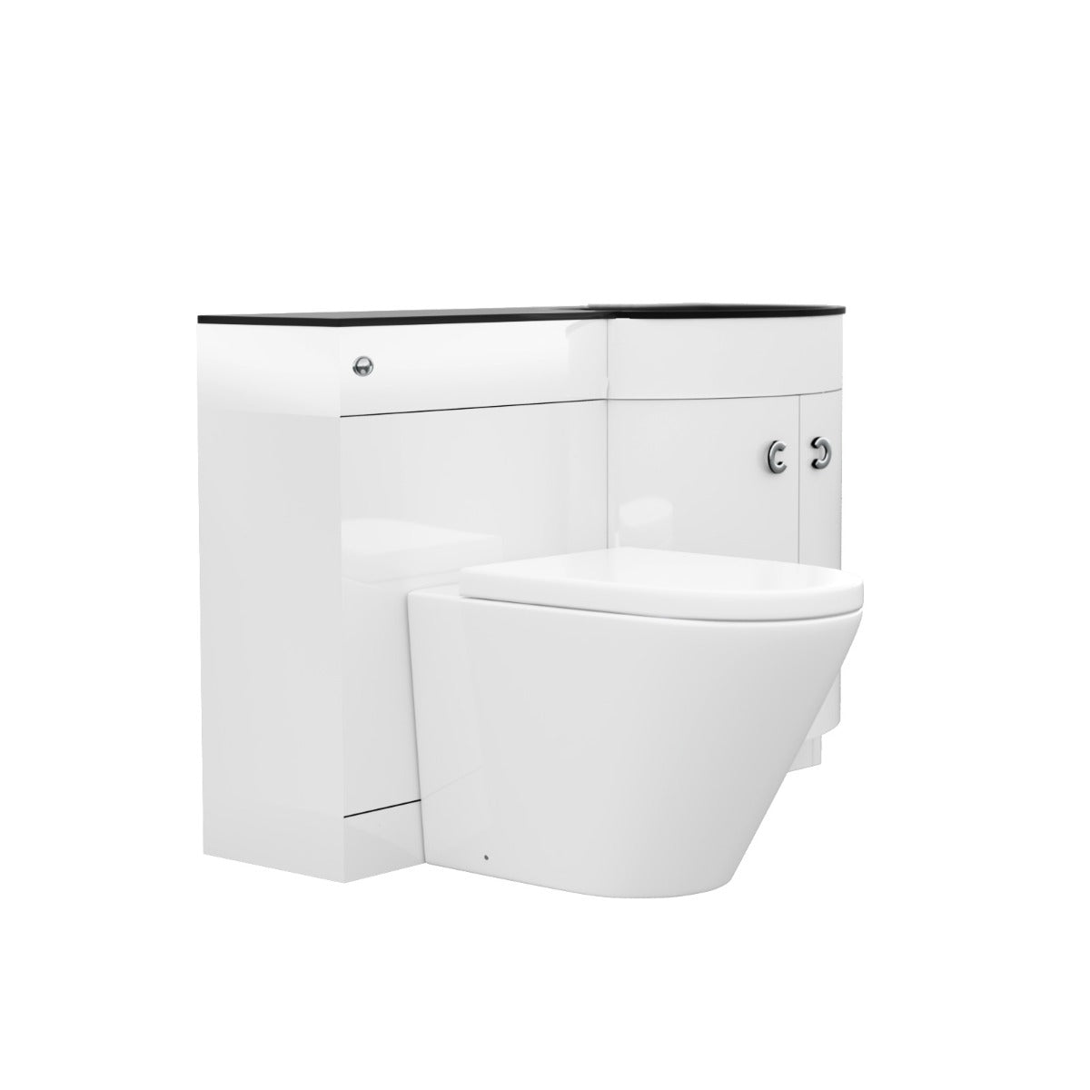Dene RH White Vanity Sink and Elen Rimless BTW Toilet Combo with Black Basin Unit