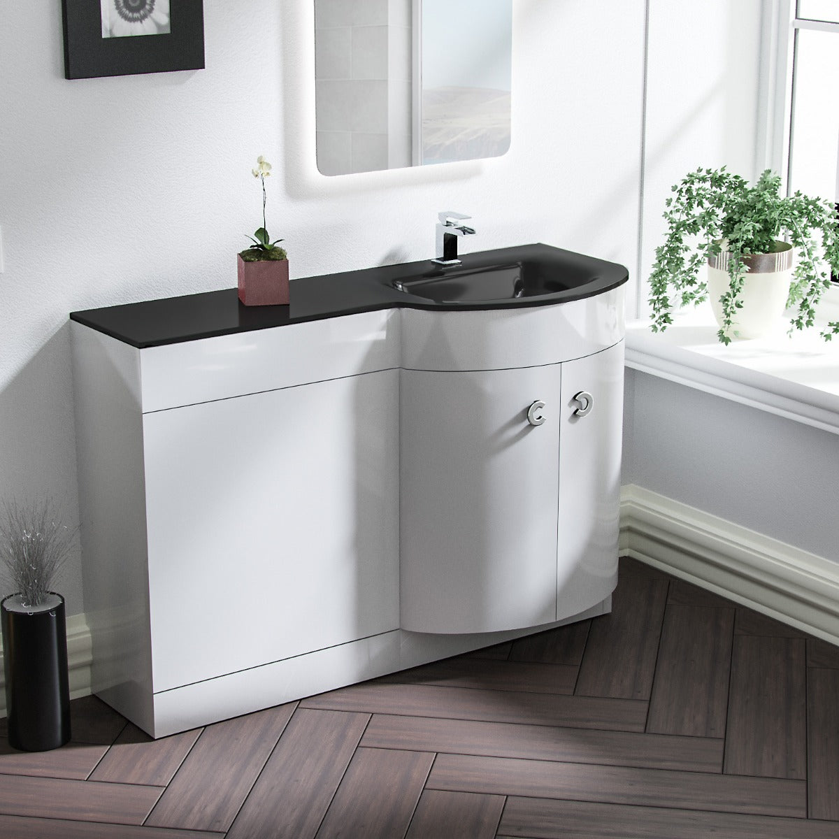 Dene RH 1100mm Vanity Black Basin Unit White