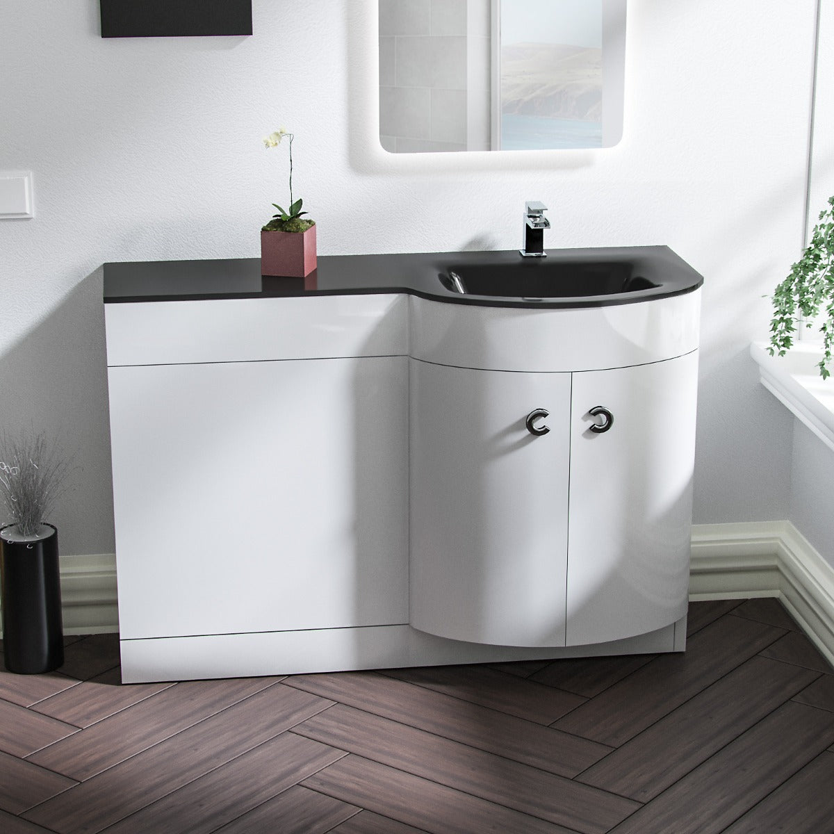 Dene RH 1100mm Vanity Basin Unit & Elso Back to Wall Toilet White