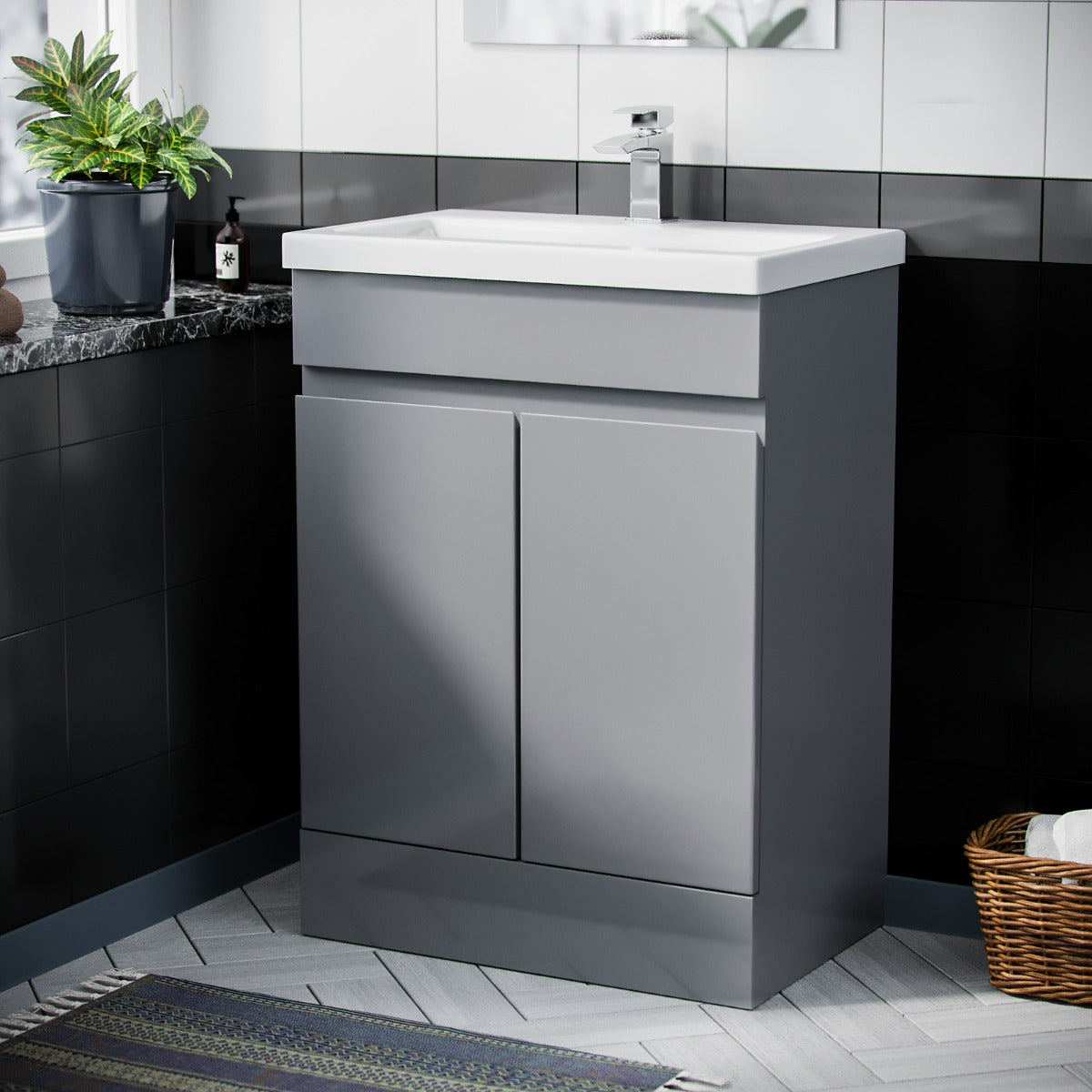 Alaska 600mm Grey Vanity Cabinet and Basin Sink Unit Bathroom Floor Standing