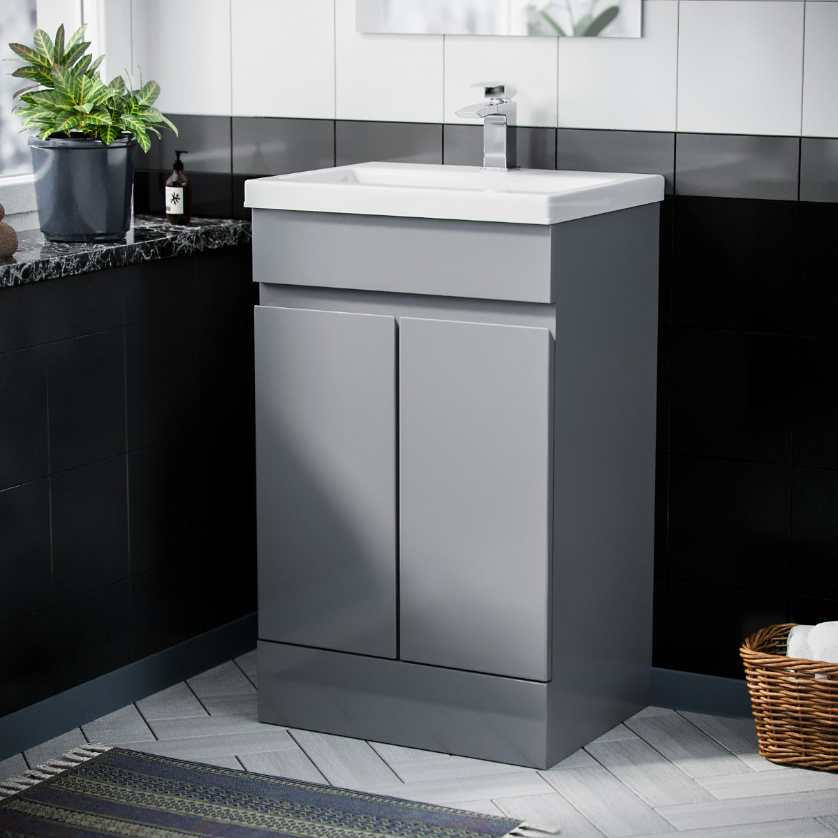 Alaska 500mm Floorstanding Vanity Basin Unit Grey