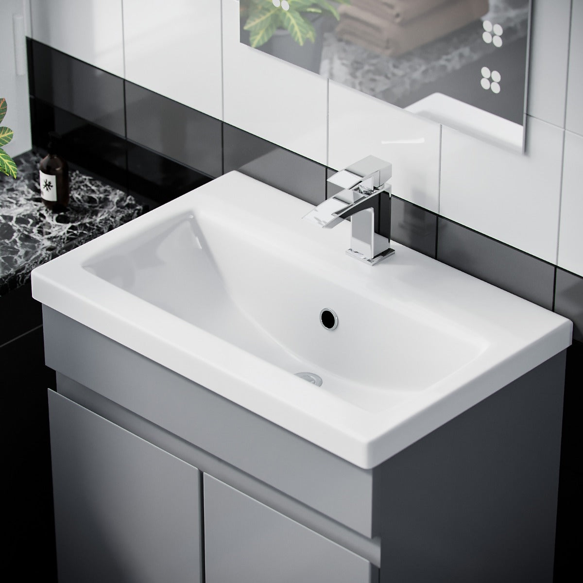 Alaska 600mm Grey Vanity Cabinet and Basin Sink Unit Bathroom Floor Standing