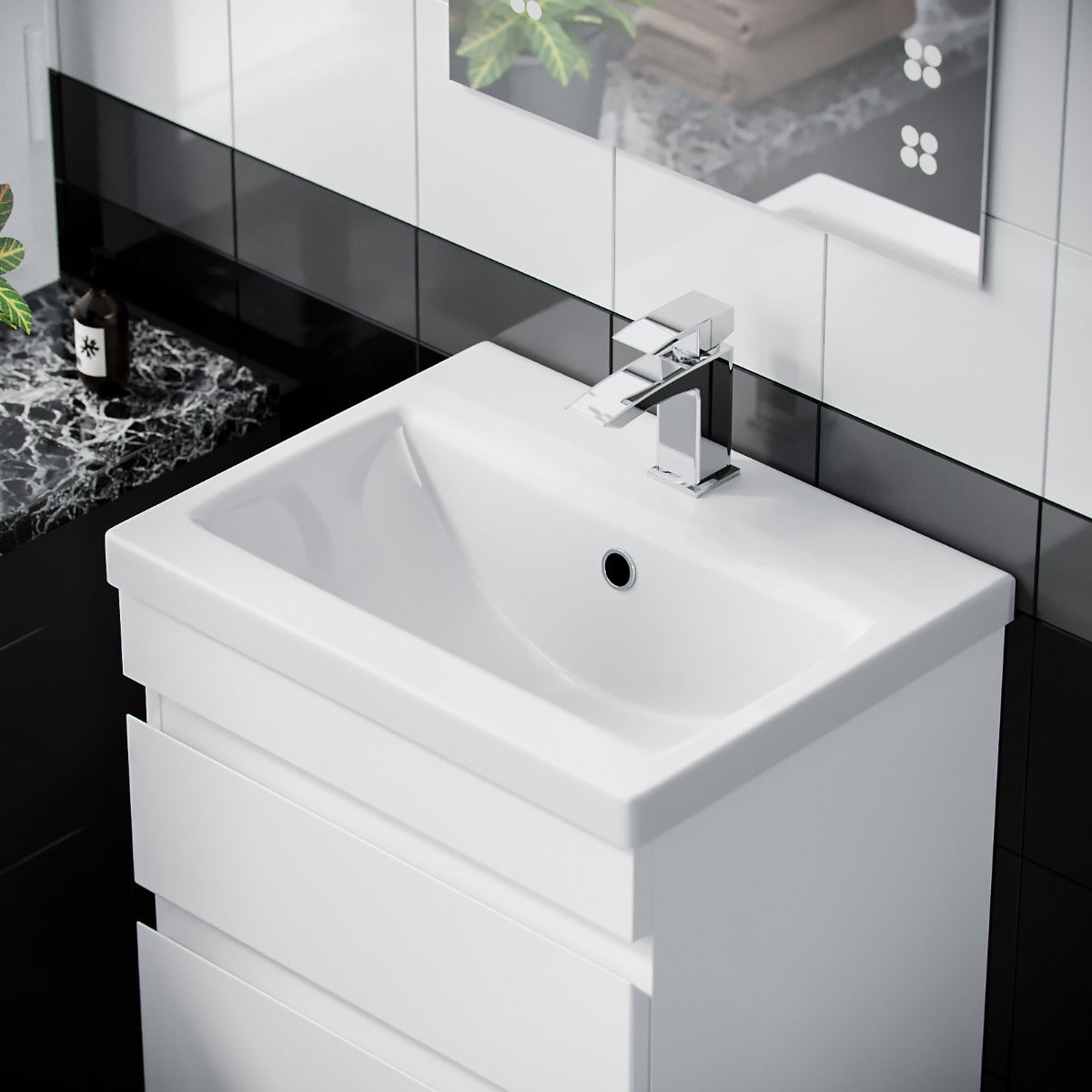 Alaska 500mm 2 Drawer White Wall Hung Vanity Cabinet and Basin Sink Unit