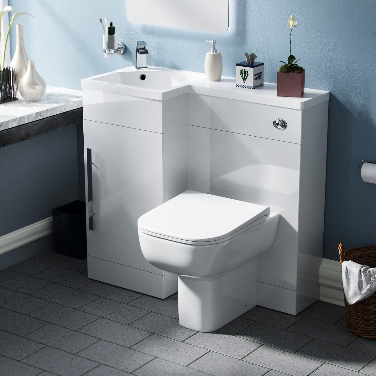 Jersey LH 900mm FP Vanity Basin Unit & Debra Back to Wall Toilet White