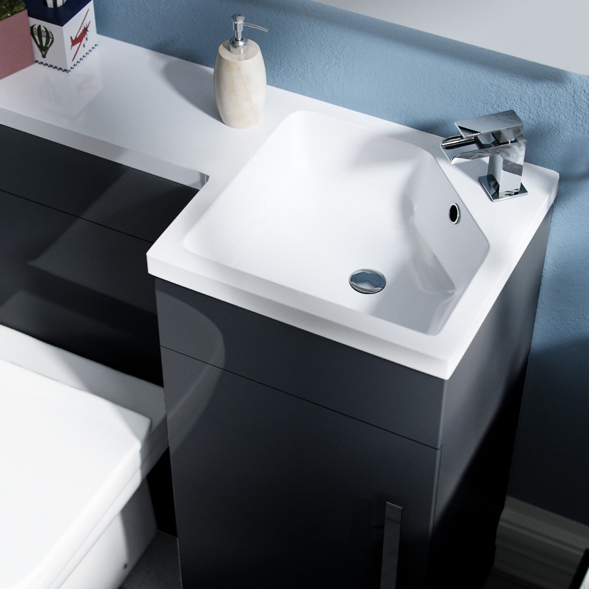 Jersey RH 900mm Flat Pack Vanity Basin Unit, WC Unit & Chem Back to Wall Toilet Grey