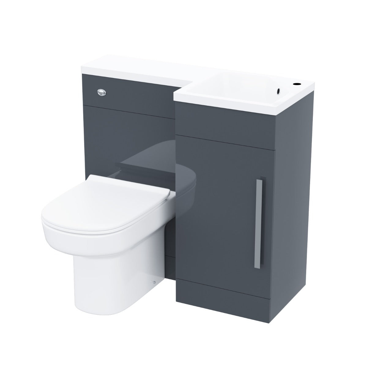 Jersey RH 900mm Flat Pack Vanity Basin Unit, WC Unit & Chem Back to Wall Toilet Grey