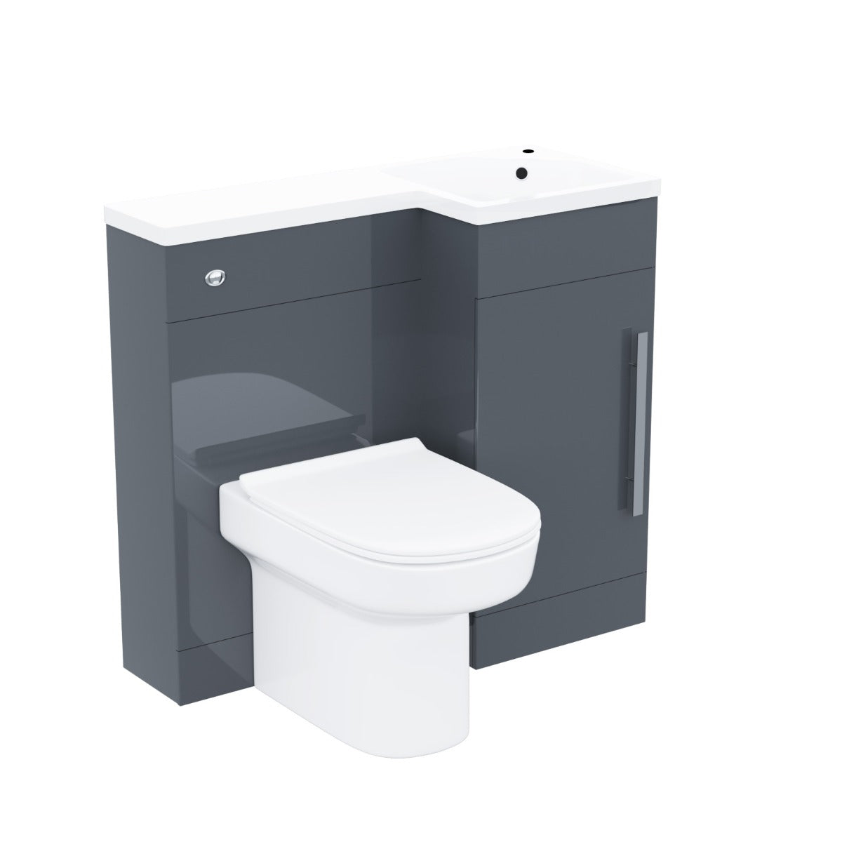 Jersey RH 900mm Flat Pack Vanity Basin Unit, WC Unit & Chem Back to Wall Toilet Grey