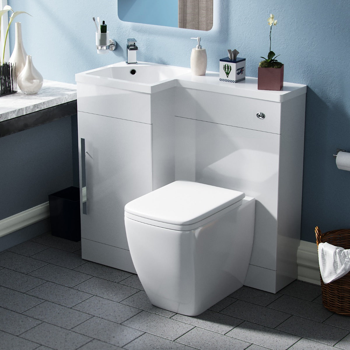 Jersey LH 900mm Vanity Basin Unit & Square Back to Wall Toilet White