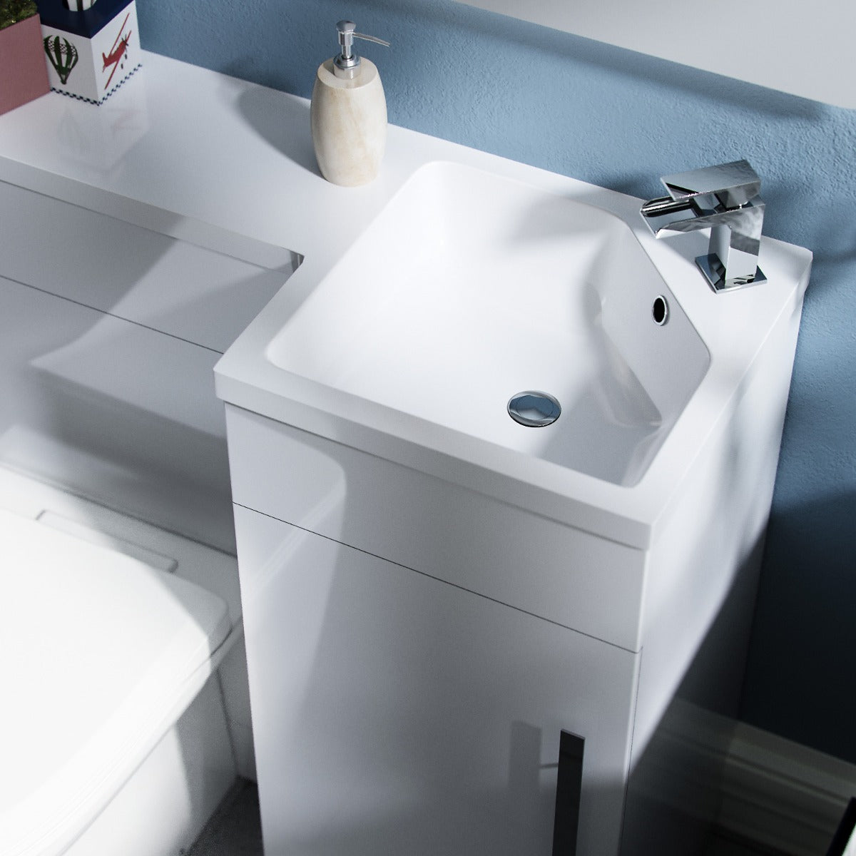Jersey RH 900mm Flat Pack Vanity Basin Unit, WC Unit & Chem Back to Wall Toilet White