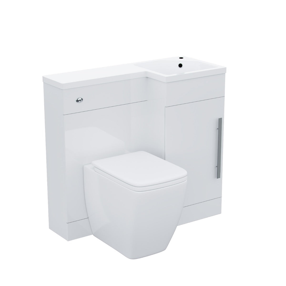 Jersey RH 900mm Flat Pack Vanity Basin Unit, WC Unit & Square Back to Wall Toilet White