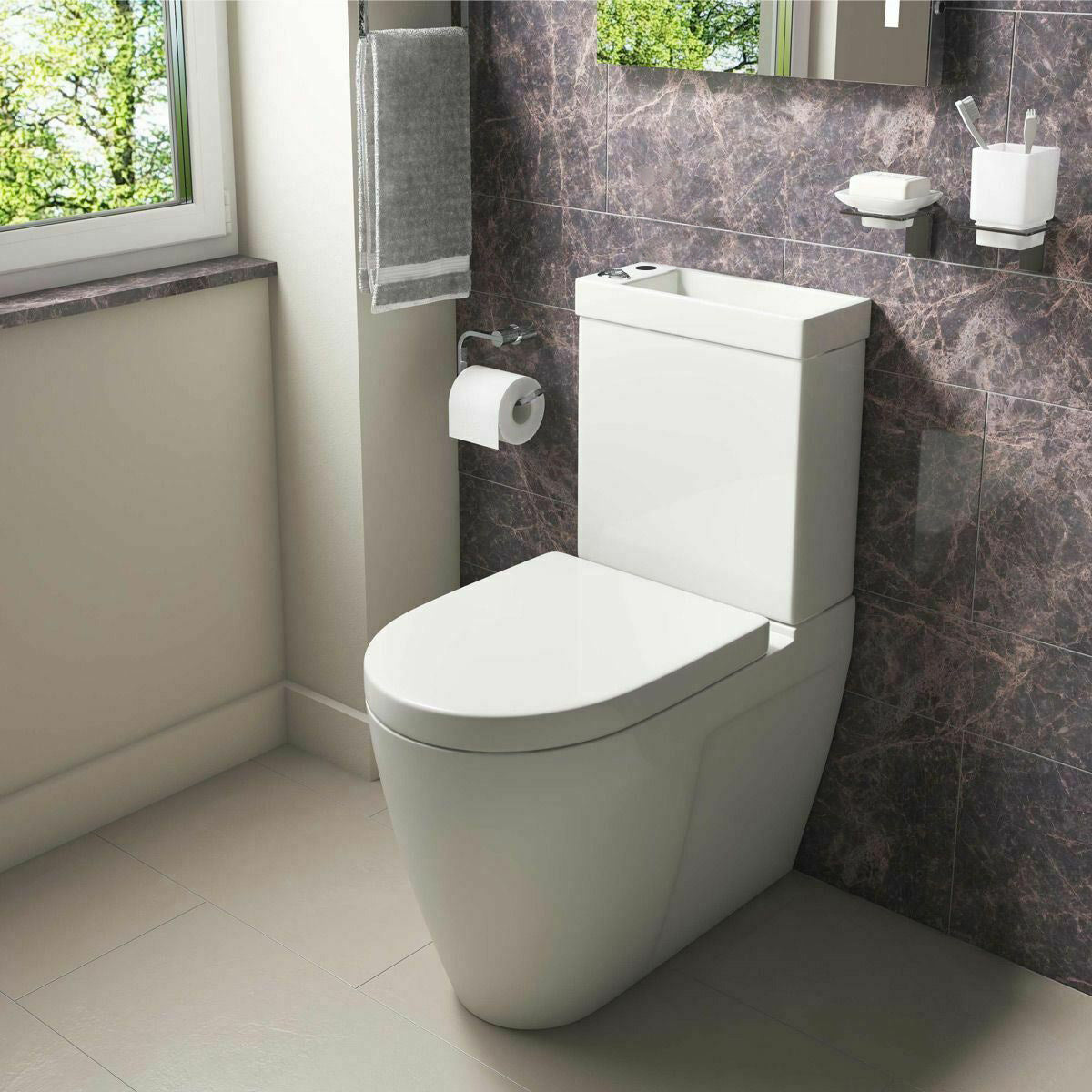 Allscot 2 in 1 Compact Basin Close Coupled Toilet Combo Space Saver Cloakroom Unit