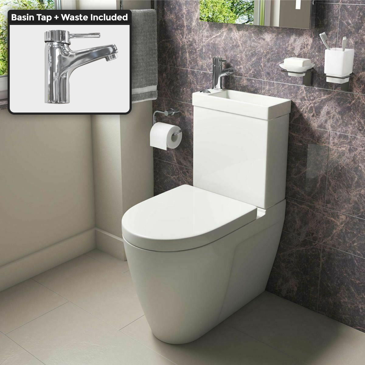 Bathroom Space Saver Combo 2 In 1 WC Close Coupled Toilet Seat & Basin