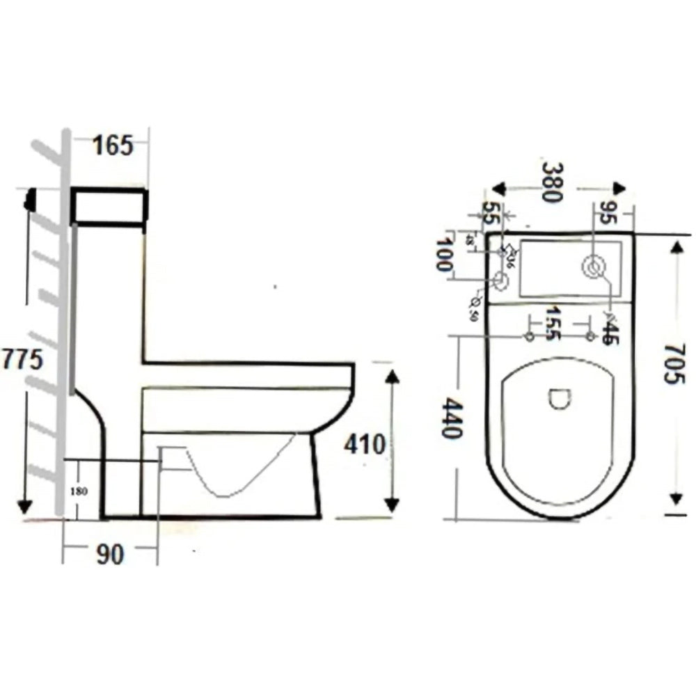 2 in 1 Compact Basin Close Coupled Toilet Combo Space Saver Cloakroom Unit