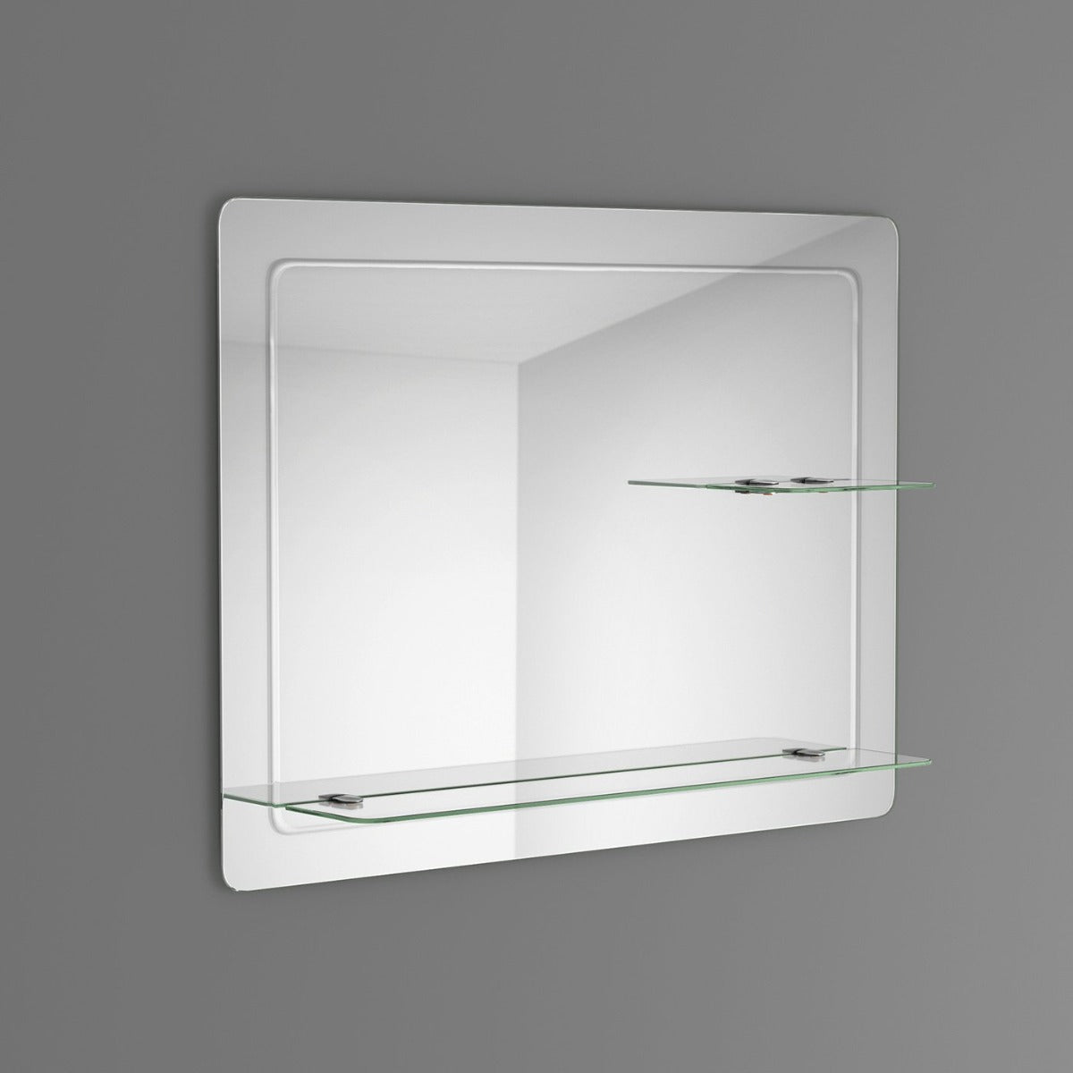 Bowen 800 x 600 Round Corner Mirror with Double Glass Shelf